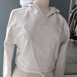 GUESS Pink Cropped Logo Hoodie for Women